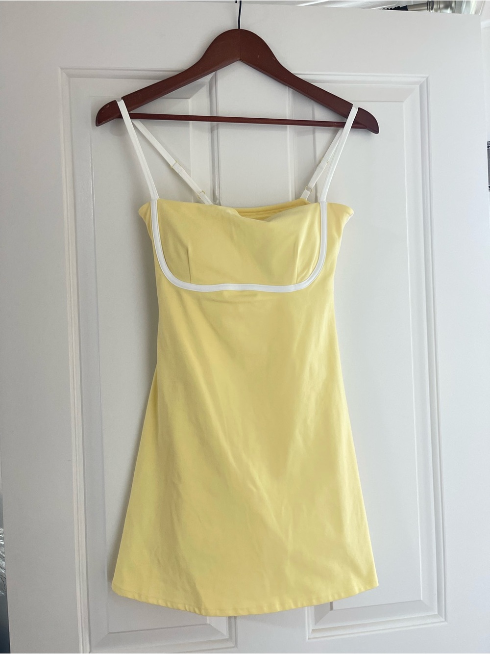Fashion Nova Yellow Spaghetti Strap Slip Dress with White Trim built in shorts